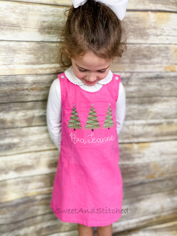 Girls Pink Corduroy Christmas dress - Monogrammed Pink jumper dress dress- Corduroy Christmas jumper dress