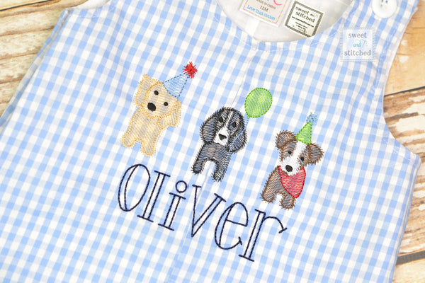 Personalized Baby Boy dog themed birthday outfit - Baby Boy puppy 1st birthday Outfit, birthday dog overalls