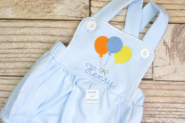 Monogrammed baby boy Birthday romper, personalized boys bubble, boys cake smash outfit, balloon birthday outfit