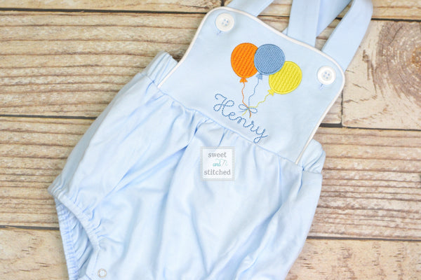 Monogrammed baby boy Birthday romper, personalized boys bubble, boys cake smash outfit, balloon birthday outfit