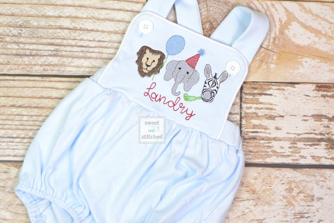 Monogrammed baby boy Birthday romper with zoo animals, party animal birthday outfit, zoo themed cake smash outfit, zoo birthday outfit