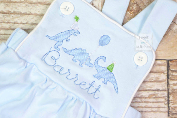 Monogrammed baby boy Birthday romper with dinosaurs, dinosaur birthday outfit, dinosaur themed cake smash outfit, balloon birthday outfit