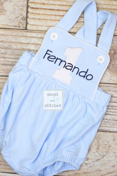 Monogrammed baby boy Birthday romper with 1 and name, personalized boys bubble, boys cake smash outfit, 1st birthday outfit