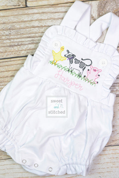 Monogrammed baby girl cake smash outfit with farm animals and name, girls farm bubble outfit, 1st birthday farm themed cake smash outfit