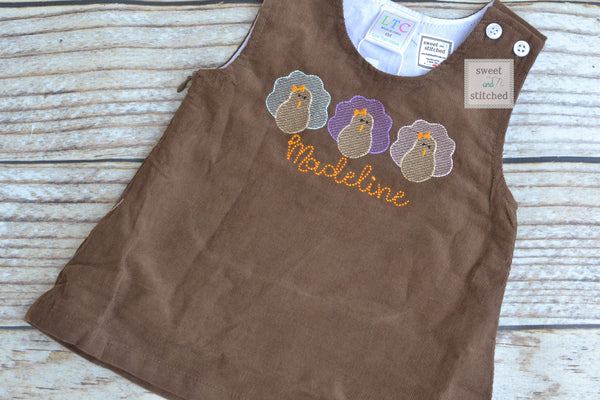 Girls Thanksgiving Dress, monogrammed thanksgiving dress, corduroy jumper, personalized Corduroy dress,