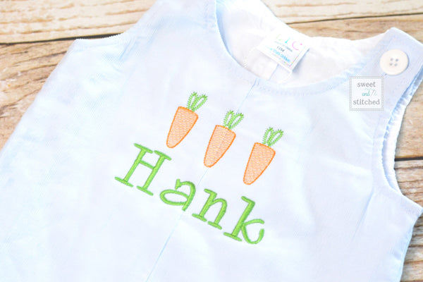 Personalized Boys Corduroy Easter outfit with carrot design and name - Baby Boy Easter Outfit, Easter overalls, Easter monogrammed outfit