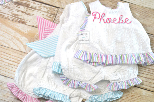 Baby girl swing back bloomer set, puppy dog 1st birthday outfit, Monogrammed cake smash outfit, baby bloomer set, dog themed birthday outfit