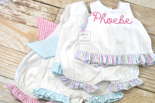 Baby girl swing back bloomer set, puppy dog 1st birthday outfit, Monogrammed cake smash outfit, baby bloomer set, dog themed birthday outfit