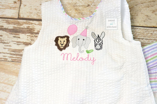Baby girl swing back bloomer set with zoo theme, party animal birthday outfit, baby bloomer set, cake smash outfit, swing back set