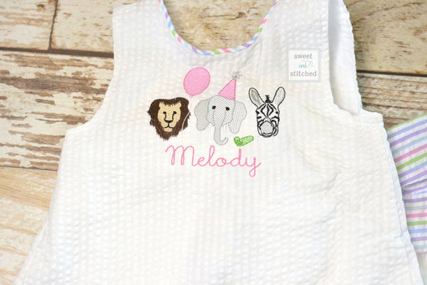 Baby girl swing back bloomer set with zoo theme, party animal birthday outfit, baby bloomer set, cake smash outfit, swing back set