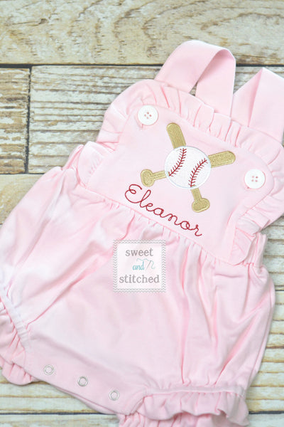 Girls monogrammed baseball bubble, little sister baseball romper, baseball outfit for little sister, baseball bubble