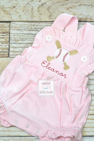 Girls monogrammed baseball bubble, little sister baseball romper, baseball outfit for little sister, baseball bubble