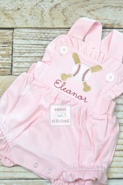 Girls monogrammed baseball bubble, little sister baseball romper, baseball outfit for little sister, baseball bubble