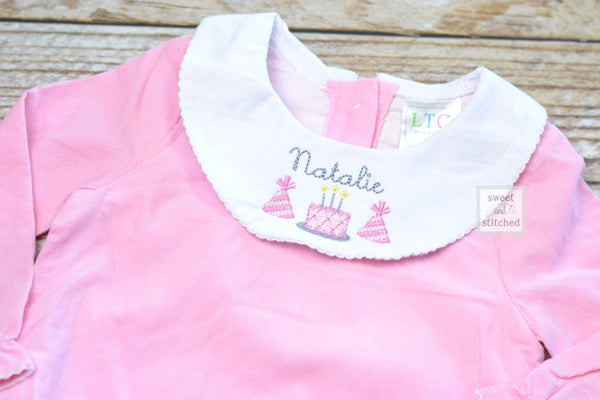 Baby girl monogrammed bishop bubble in pink corduroy, 1st birthday outfit, cake smash outfit, monogrammed baby girl outfit