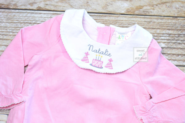Baby girl monogrammed bishop bubble in pink corduroy, 1st birthday outfit, cake smash outfit, monogrammed baby girl outfit