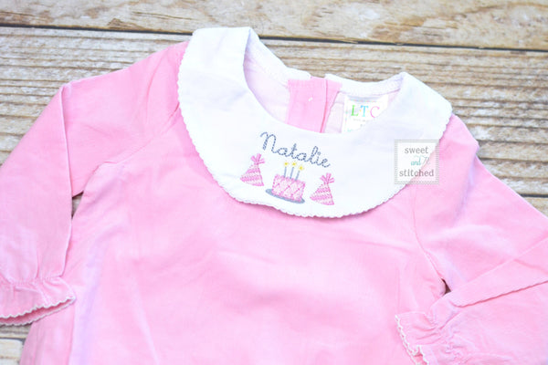 Baby girl monogrammed bishop bubble in pink corduroy, 1st birthday outfit, cake smash outfit, monogrammed baby girl outfit