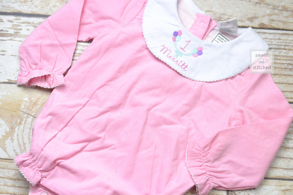 Baby girl monogrammed bishop bubble in pink corduroy, 1st birthday outfit, balloon cake smash outfit, monogrammed baby girl outfit