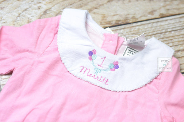 Baby girl monogrammed bishop bubble in pink corduroy, 1st birthday outfit, balloon cake smash outfit, monogrammed baby girl outfit