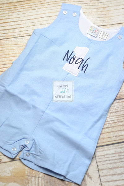 Monogrammed baby boy jon jon with 1 and name, baby boy 1st birthday outfit with name, monogrammed jon jon, cake smash outfit