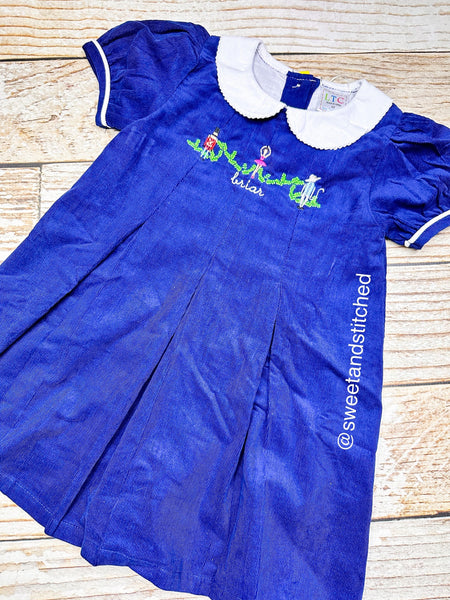 Girls monogrammed Christmas Nutcracker dress, Navy Corduroy Collared Christmas dress, Corduroy Christmas dress, soldier mouse ballerina