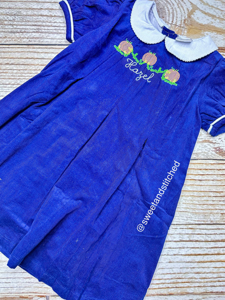 Girls monogrammed Pumpkin thanksgiving dress, Navy Corduroy Collared Fall dress, Corduroy Thanksgiving dress, pumpkin dress, turkey dress