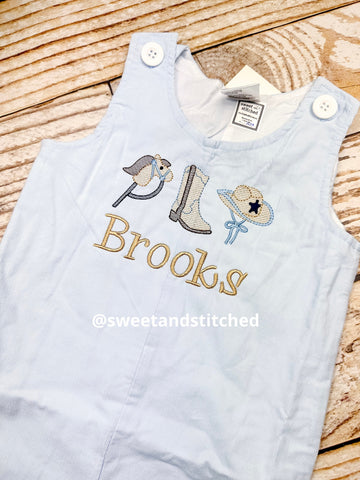 Personalized Boys Corduroy Birthday outfit with cowboy design and name - Baby Boy cake smash Outfit, Birthday overalls,