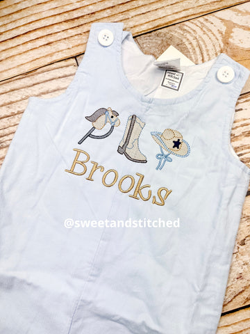 Personalized Boys Corduroy Birthday outfit with cowboy design and name - Baby Boy cake smash Outfit, Birthday overalls,