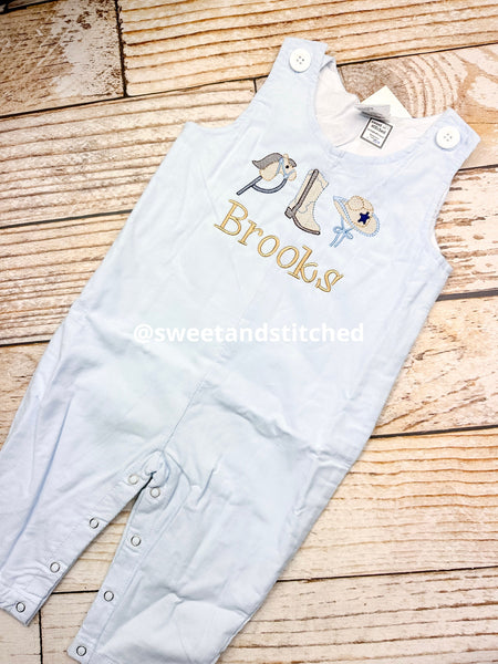 Personalized Boys Corduroy Birthday outfit with cowboy design and name - Baby Boy cake smash Outfit, Birthday overalls,