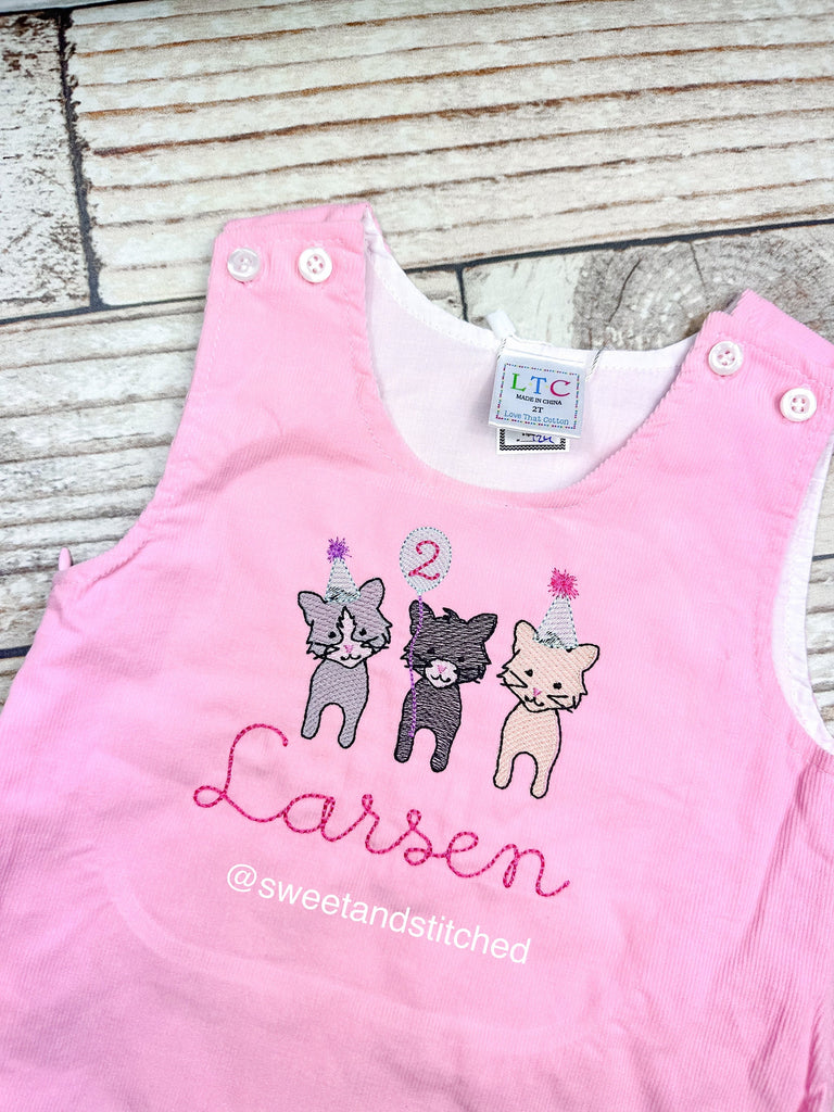 Baby girl monogrammed cat birthday jumper dress monogrammed cat birthday party outfit cat birthday cake smash