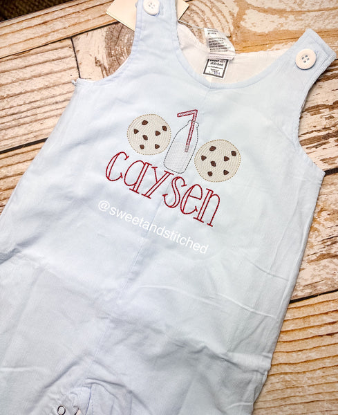 Monogrammed baby boy Birthday overalls for cookie themed 1st birthday, cookie first birthday outfit, cookies and milk santa christmas outfit