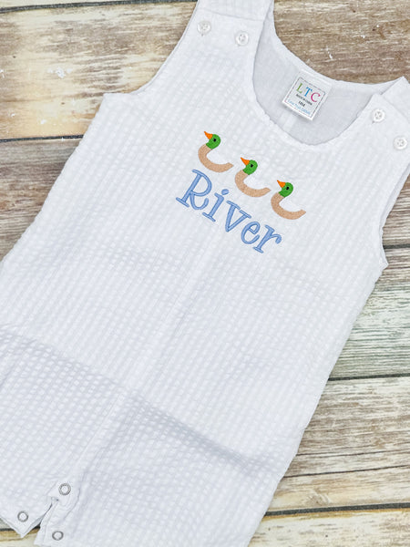 Monogrammed Boys Jon Jon, Baby boy 1st birthday outfit, Personalized Baby boy cake smash romper with mallards, hunting outfit