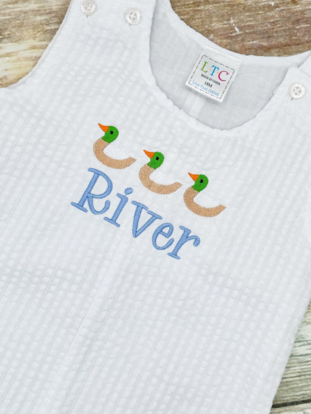 Monogrammed Boys Jon Jon, Baby boy 1st birthday outfit, Personalized Baby boy cake smash romper with mallards, hunting outfit