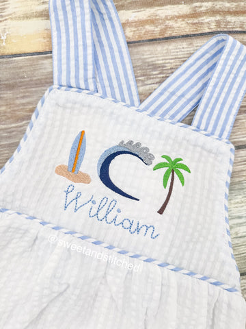 Monogrammed baby boy birthday outfit, surfer 1st birthday cake smash outfit, 1st birthday outfit surf