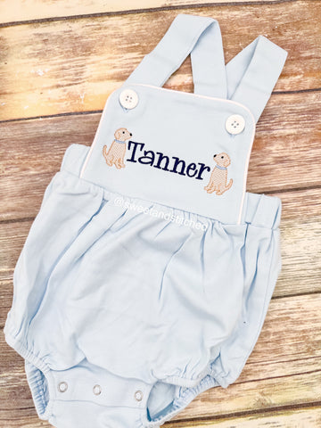 Monogrammed baby boy romper with puppies, dog birthday outfit, puppy or dog themed cake smash outfit, puppy toddler outfit