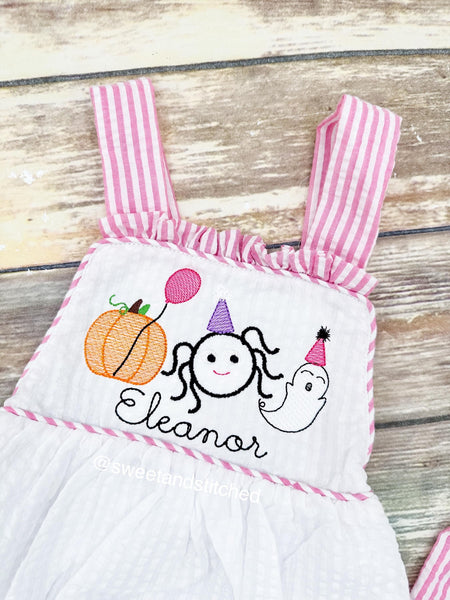Monogrammed baby girl ruffle bubble for fall birthday, Halloween birthday bubble outfit, pumpkin patch outfit