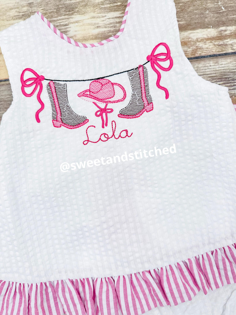 Baby girl swing back bloomer set, 1st birthday cowgirl outfit, Monogra –  Sweet and Stitched