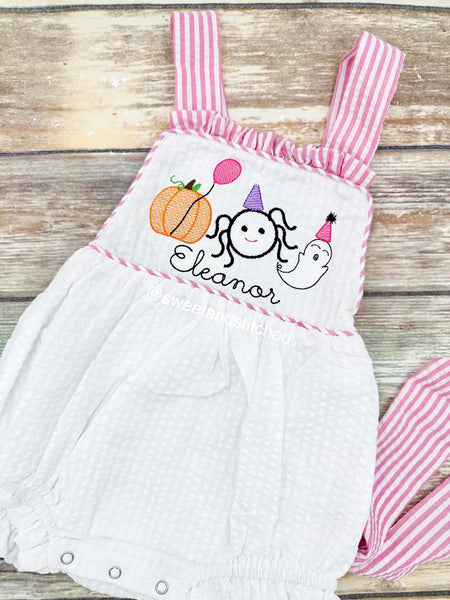 Monogrammed baby girl ruffle bubble for fall birthday, Halloween birthday bubble outfit, pumpkin patch outfit