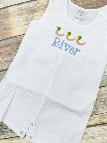 Monogrammed Boys Jon Jon, Baby boy 1st birthday outfit, Personalized Baby boy cake smash romper with mallards, hunting outfit
