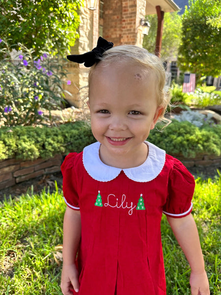 Girls monogrammed Christmas dress, Red Corduroy Collared Christmas dress, Monogrammed Corduroy Christmas dress with name and design