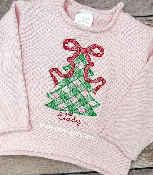 Monogrammed roll neck sweater, pink Christmas sweater, personalized Christmas outfit, Christmas sweatshirt gingham