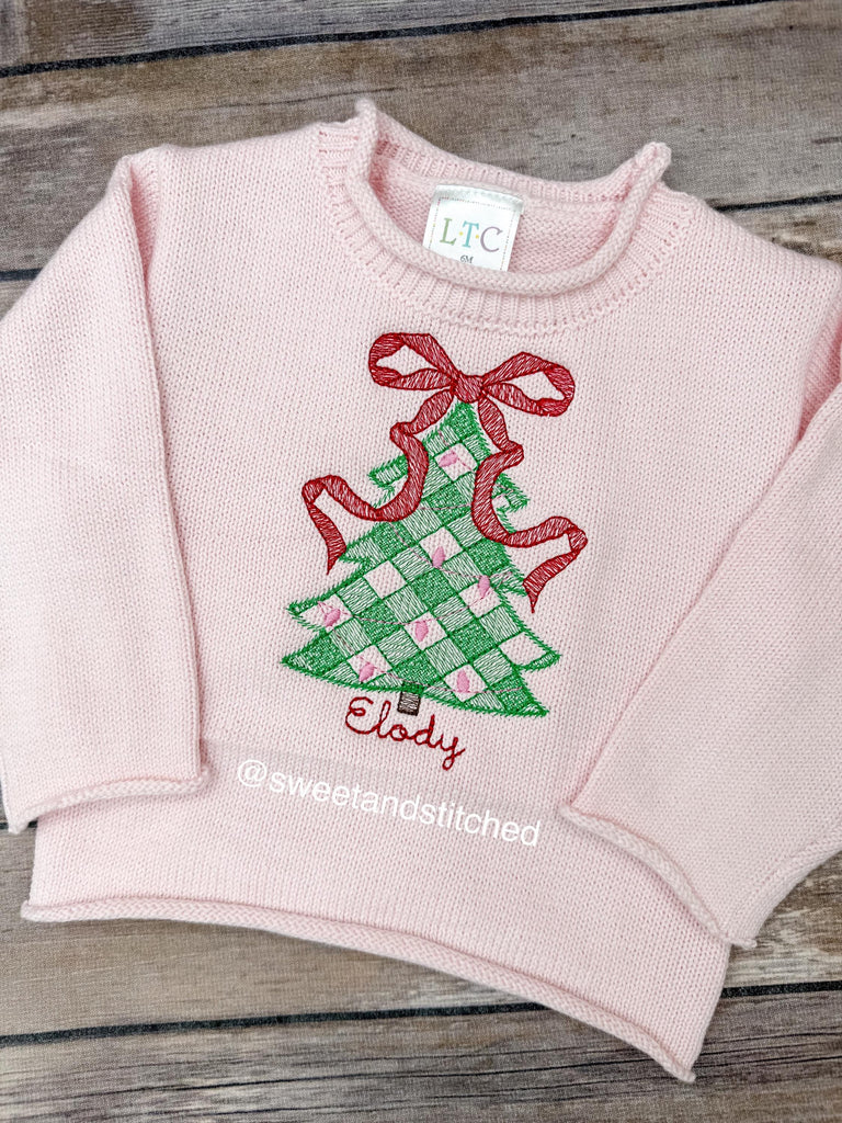 Monogrammed roll neck sweater, pink Christmas sweater, personalized Christmas outfit, Christmas sweatshirt gingham