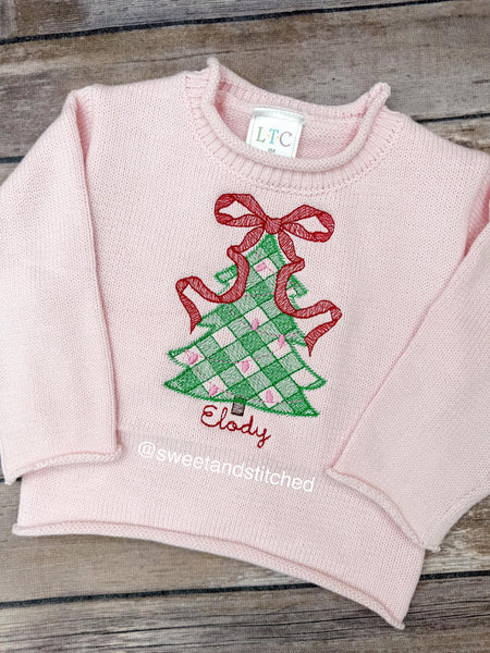 Monogrammed roll neck sweater, pink Christmas sweater, personalized Christmas outfit, Christmas sweatshirt gingham
