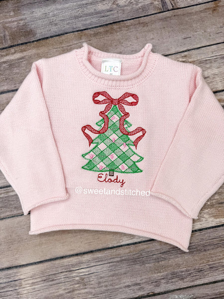 Monogrammed roll neck sweater, pink Christmas sweater, personalized Christmas outfit, Christmas sweatshirt gingham