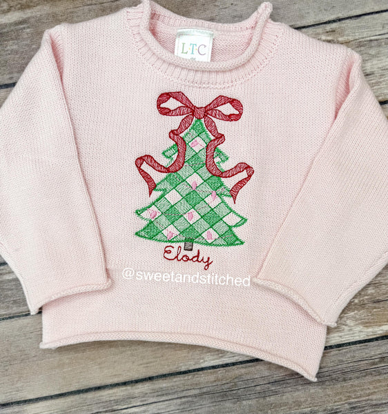Monogrammed roll neck sweater, pink Christmas sweater, personalized Christmas outfit, Christmas sweatshirt gingham