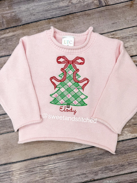 Monogrammed roll neck sweater, pink Christmas sweater, personalized Christmas outfit, Christmas sweatshirt gingham