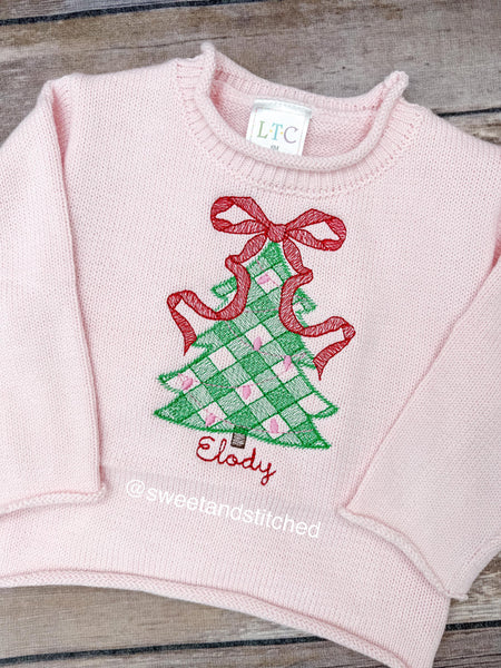 Monogrammed roll neck sweater, pink Christmas sweater, personalized Christmas outfit, Christmas sweatshirt gingham