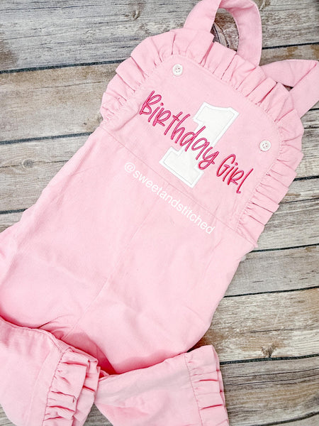 Baby girl monogrammed birthday overalls, monogrammed cake smash outfit, 1st birthday outfit with number and name