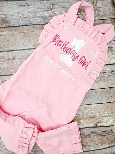 Baby girl monogrammed birthday overalls, monogrammed cake smash outfit, 1st birthday outfit with number and name