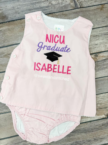 Monogrammed baby girl diaper set with NICU graduate design, monogrammed birthday outfit, cake smash outfit, bloomer set, milestone outfit