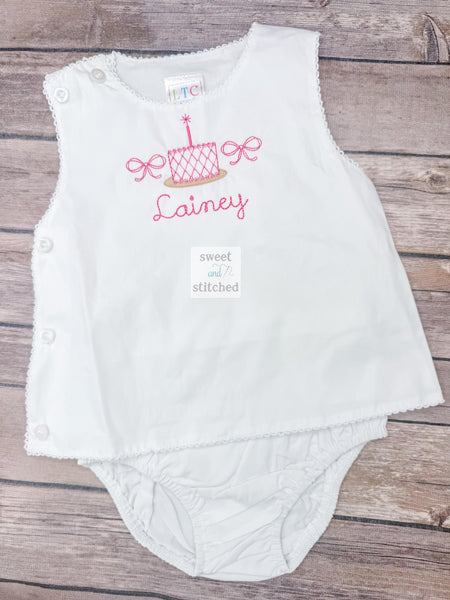 Monogrammed Baby Girl Diaper Set, White Cake Smash Outfit with Bows